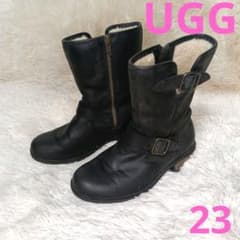 UGG ブラック レザー ボアブーツ　23