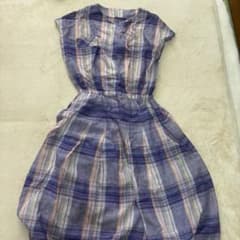 ノースリーブひざ丈ワンピース 紫系チェック 古着屋