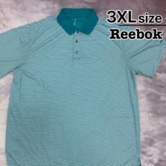 Reebok　ポロシャツ　3XL　グリーン　緑　ホワイト　ボーダー　USA古着