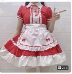 メイド風 コスプレ衣装 ワンピース レッドのサムネイル