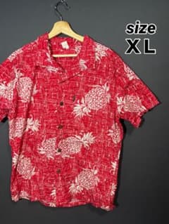 Palmwave パイナップル柄 半袖アロハシャツ XL レッド オープンカラーのサムネイル