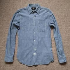 RRL　シャンブレーシャツ　チェックシャツ　ボタンダウンシャツ　薄手 長袖 青のサムネイル