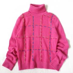 ジョンレイン　カシミヤ100%　タートルネック　インターシャ編み　英国製　ピンク