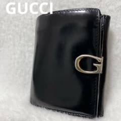 グッチ 二つ折り財布 Gクリップ レザー ブラック×レッド ヴィンテージ