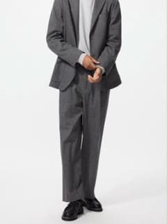 欧州特別コレクション UNIQLO完売品タックワイドパンツ／ヘリンボーンS