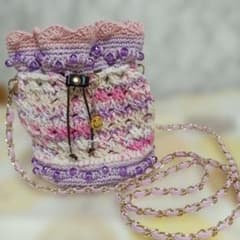 ハンドメイド 手編み 巾着ポシェットのサムネイル