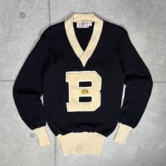 ヴィンテージ レタードニット USA製 70s ラグビー 相良刺繍 長リブ  