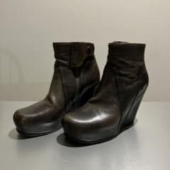 Rick Owens レザー ウェッジソール ブーティ ダークブラウンのサムネイル