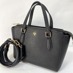 【美品】トリーバーチ トートバッグ 肩掛け ロゴ サフィアーノレザー 黒 美品】トリーバーチ トートバッグ 肩掛け ロゴ サフィアーノ