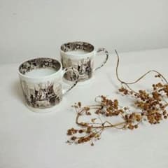 アンティーク　グリザイユカップ　ペア　イタリア　ヴェネチア　花柄　ウエッジウッド アンティーク グリザイユカップ ペア イタリア ヴェネチア 花柄