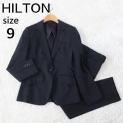 ヒルトン パンツスーツ セットアップ チェック柄 ウール ストレッチ 黒