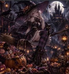 イラスト ポストカード ハロウィン魔女 ダークファンタジー風のサムネイル