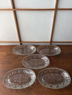 プレスガラス　ガラス皿　糸永新太郎　明治ガラス　大正ガラス　5枚セット プレスガラス ガラス皿 糸永新太郎 明治ガラス 大正ガラス 5枚セット