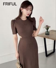 SHEIN FRIFUL バブルスリーブ ウエストくりぬき ロングワンピースのサムネイル