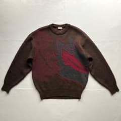 90s ライカ モヘアニット モチーフニット クルーネック ブラウン茶系 L 