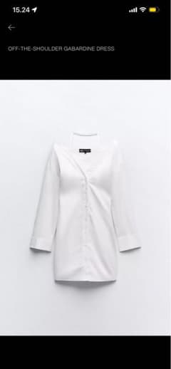 ZARA オフショルダー ギャバジンワンピース ホワイト Mのサムネイル