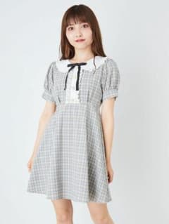 アンクルージュ 半袖 チェック柄 ワンピース フリル 襟付きのサムネイル