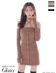 ROBE de FLEURS ブラウンタイトドレス XSサイズあり】フェイクスエードフロントボタンタイトミニキャバドレス