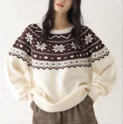 heather ノルディック柄 ニット トップス ブラウン F