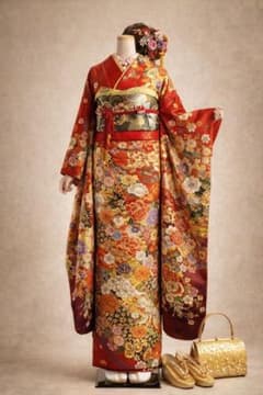 成人式】高級振袖 赤×金 豪華刺繍 フルセット 美品 正絹 - メルカリ