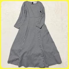 JENNE ギンガム チェック 長袖 M ロング マキシ ワンピース フレア 