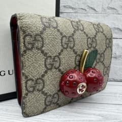 GUCCI インターロッキング GG チェリー 二つ折り財布 PVC 美品】 GUCCI インターロッキング GG チェリー 二つ折り財布 PVC