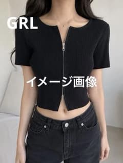 GRL ダブルジップリブニットトップス　F 黒　クロップドレディースのサムネイル