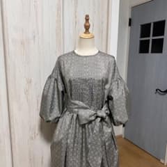 着物リメイク 大島紬から後ろボタンのパフスリーブワンピース(L~LL) 着物リメイク 大島紬から後ろボタンのパフスリーブワンピース(L~LL
