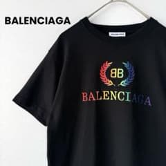 【新品】BALENCIAGA(バレンシアガ) BB 月桂樹ロゴ 半袖Tシャツ 美品✨】バレンシアガ レインボー月桂樹 BBビッグロゴ Tシャツ 黒 S