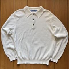 美品 ブルブレ Blu Bre 高級長袖ニットポロシャツ 白 S 日本製のサムネイル