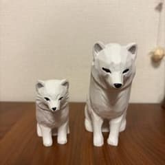 木彫り 白い犬 親子 置物 インテリア オオカミのサムネイル