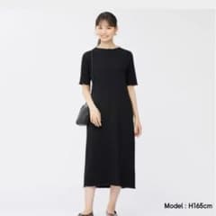 GU リブメローワンピース(5分袖) ブラックのサムネイル