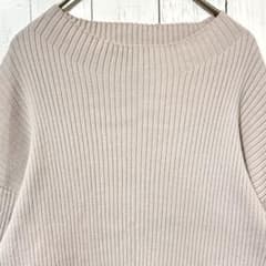 ナチュラルビューティーベーシックベージュMボートネックリブニットプルオーバー春秋