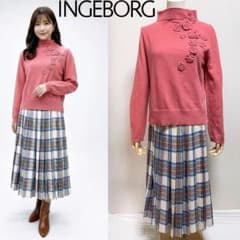 美品 インゲボルグ ニット フラワーモチーフ プルオーバー ハイネック 立体刺繍 美品 インゲボルグ ニット フラワーモチーフ プルオーバー ハイネック