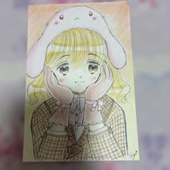 手描きオリジナルイラスト原画 1点物 萌え絵 色鉛筆画 葉書サイズ
