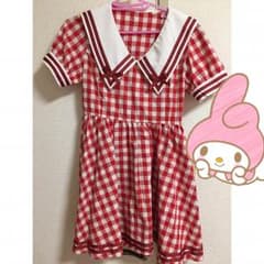 チェック セーラーワンピース 赤 Ｌのサムネイル