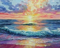 夕日が沈むとき】アクリル画 F3 風景画 絵画 原画 海の絵 - メルカリ