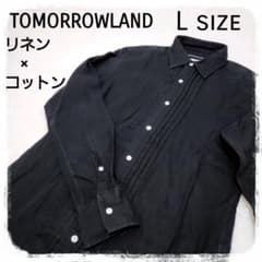 TOMORROWLAND リネンコットン 長袖シャツ ブラック L ピンタック 