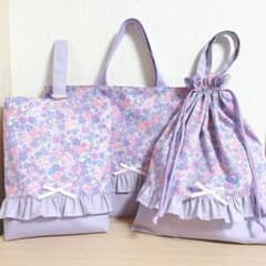入園入学3点セットレッスンバッグ＆シューズケース＆巾着 花柄フリル