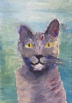 油絵 猫グレーのサムネイル