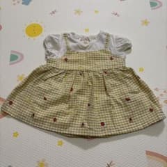 ベビー服 ワンピース 黄色 チェック柄 フルーツ刺繍のサムネイル