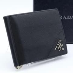 極美品】PRADA マネークリップ メタルロゴ サフィアーノレザー 黒