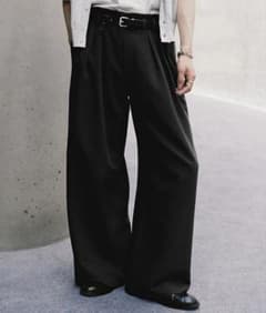 WYM SLIGHTFLARE DOUBLECLOTH BAGGYSLACKS黒のサムネイル