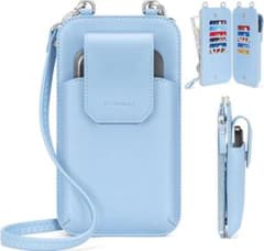 nuoku Women's Compact Smartphone Shoulder Bag with Wallet, Light Blue, Convenient
