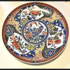 아리타산 도자기 통 가마제 특대 장식 접시 35cm 공작 모란 문