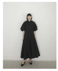 新品CLANEボリュームスリーブ シャツワンピースブラックワンピースクラ 