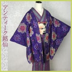 大正ロマン　銘仙　袷　アンティーク着物　雛菊と万寿菊　紫 大正ロマン 銘仙 袷 アンティーク着物 雛菊と万寿菊 紫 - メルカリ