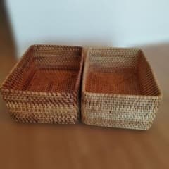 重なるラタン長方形バスケット・中 2個セット（約36×26×16cm） - メルカリ