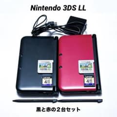 ニンテンドー 3DS LL 黒&赤2台セット(とびだせとうぶつの森×2付)箱あり