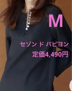 【限定値下げ】美品⭐︎ セゾンドパピヨン　パール付きキーネックブラウス　ブラックのサムネイル